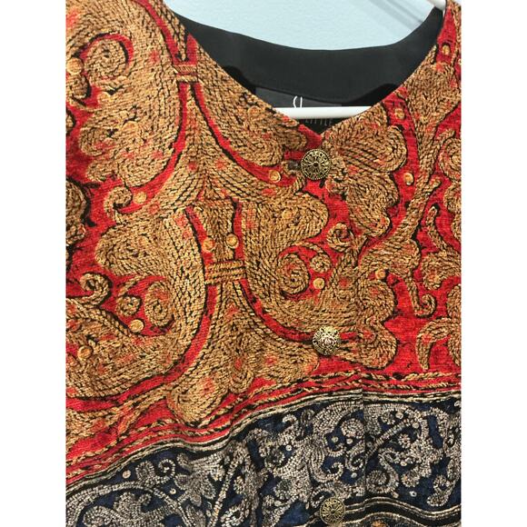 Vintage Carole Little Womens Velvet Vest Size 16 Tapestry Boho Artsy Festival - Picture 2 of 7